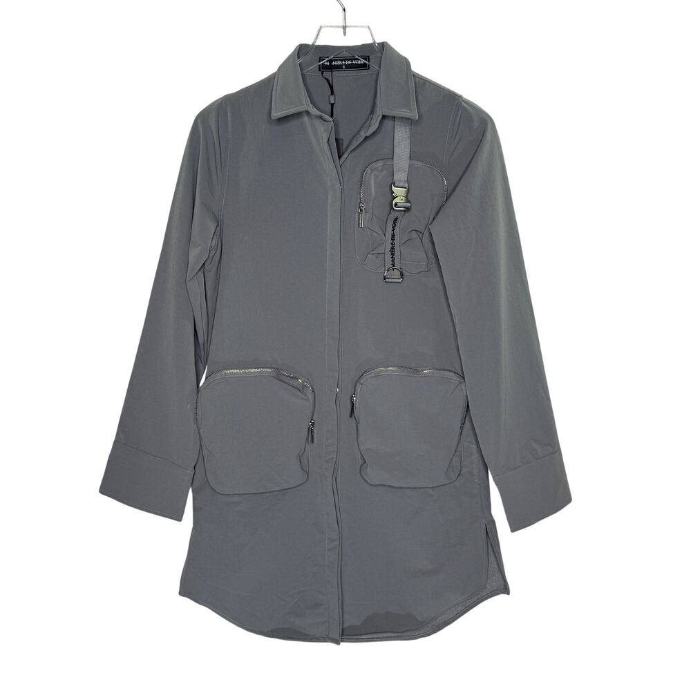 Maniere De Voir Gray Cargo Pocket Shirt Dress 6 NEW Streetwear Grunge